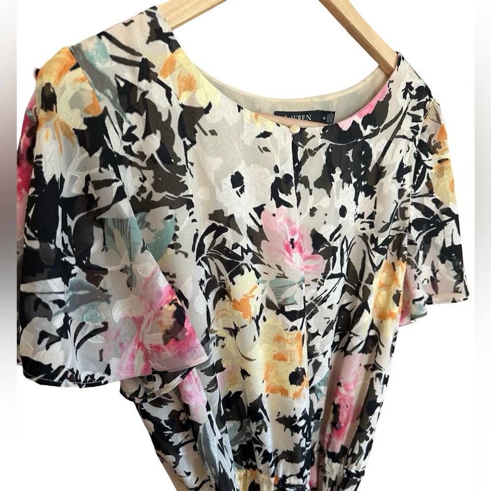 Lauren Ralph Lauren floral Flutter Sleeve Belted Tiered Midi Dress Sz 18 - Picture 6 of 9